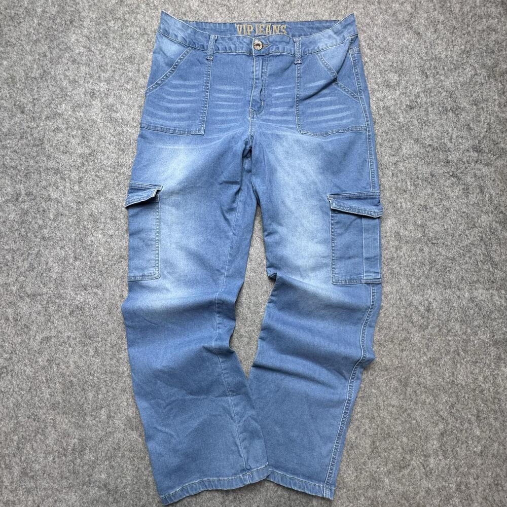 VIP Jeans Jeans Juniors 15/16 Medium Wash Blue Cargo Wide Leg Stretch Relaxed